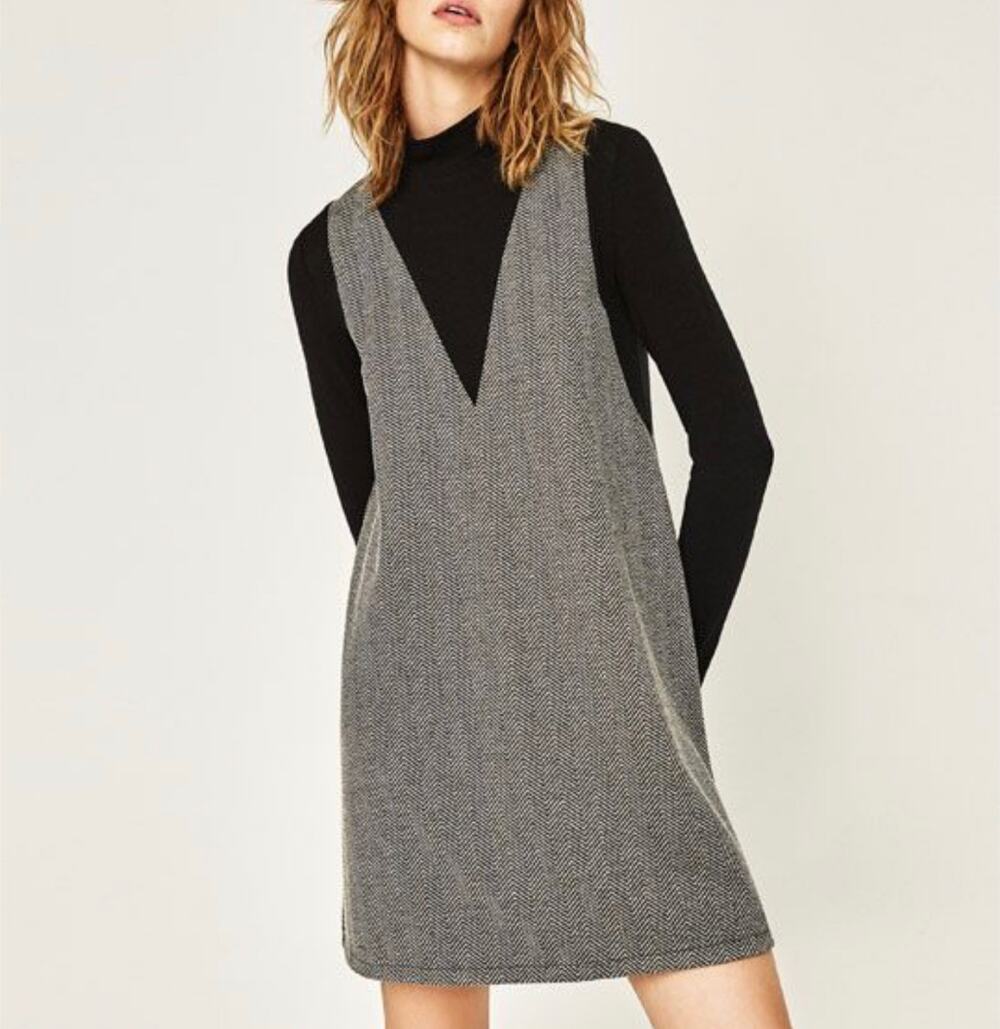 Zara Gray and Black Layered Turtle Neck Long Sleeved Dress Size 8